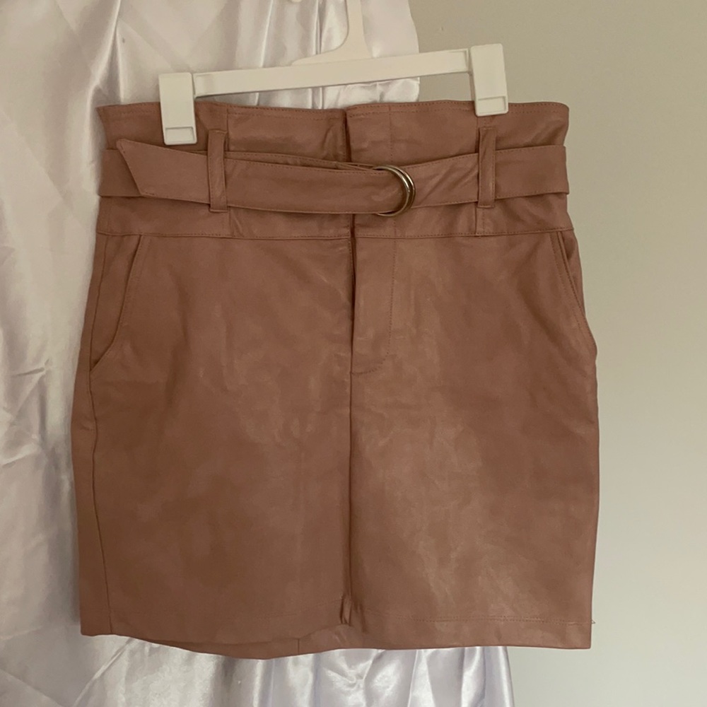 Pink leather mini skirt, size L